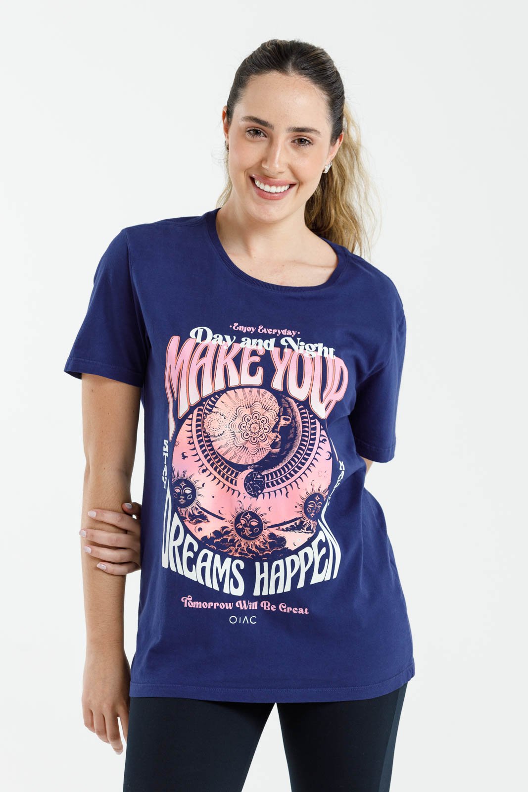 T-Shirt Boyfriend Azul Hortência Reativo Make Your Dreams Happen